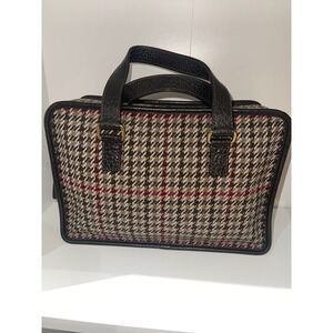 Prada Houndstooth Tweed Tote Bag Brown Leather- Trim Wool